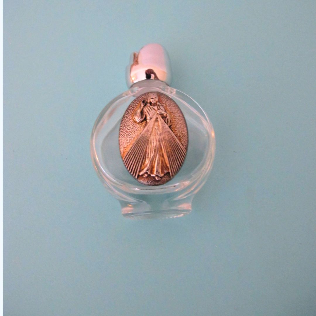 Glass Holy Water Bottle with Silver Lid – Elegant Keepsake