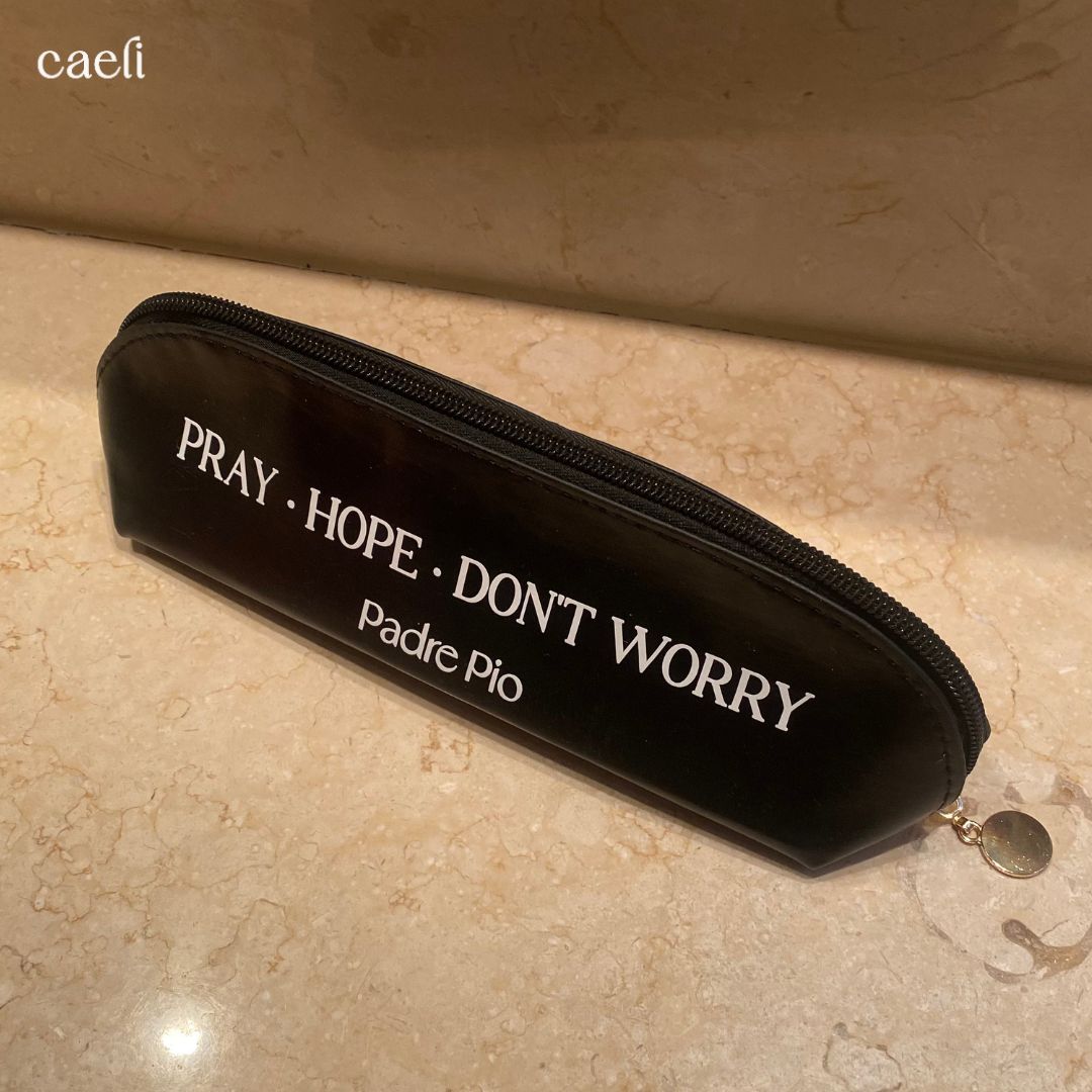 Pray Hope Don't Worry Pencil Case | Faux Leather Bag | Padre Pio Pencil Case