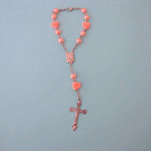 Car Rosary with Rose-shaped Beads