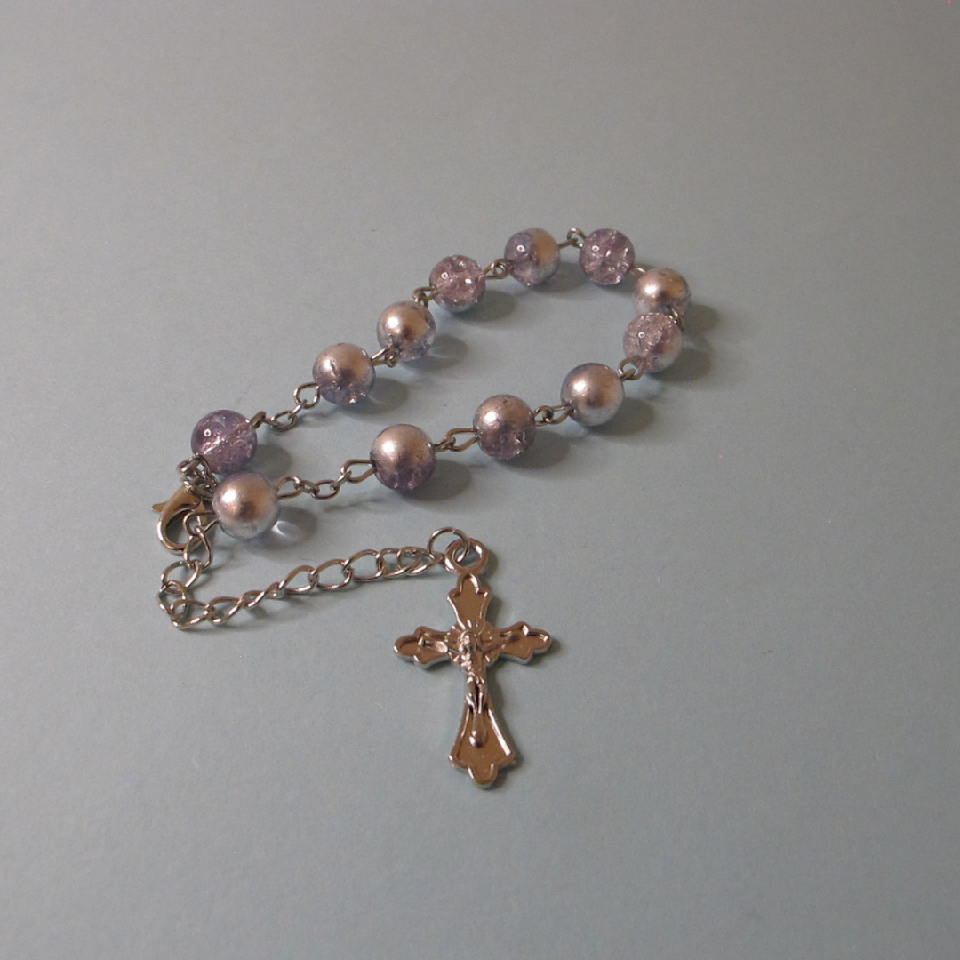 Rosary and Bracelet Set with Light Blue/Silver Bead