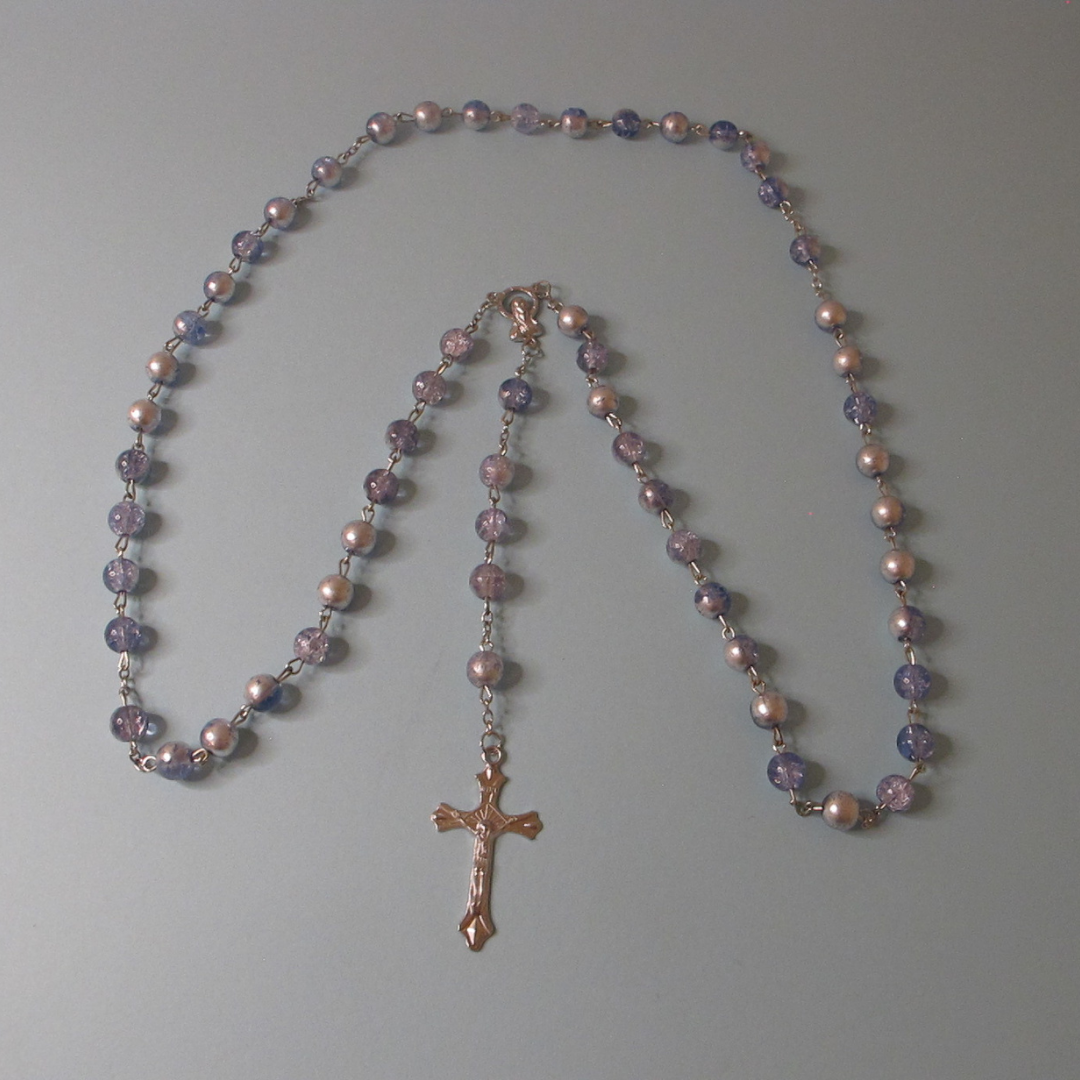 Rosary and Bracelet Set with Light Blue/Silver Bead