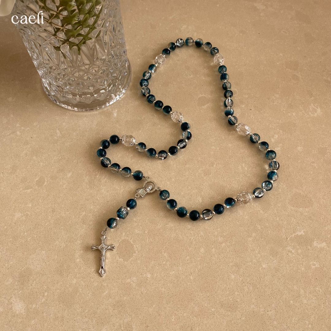 7 Sorrows Rosary | Our Lady of Sorrows Rosary Devotion | Caeli Studios Handcrafted Turquoise Blue-Green Glass Bead Rosary