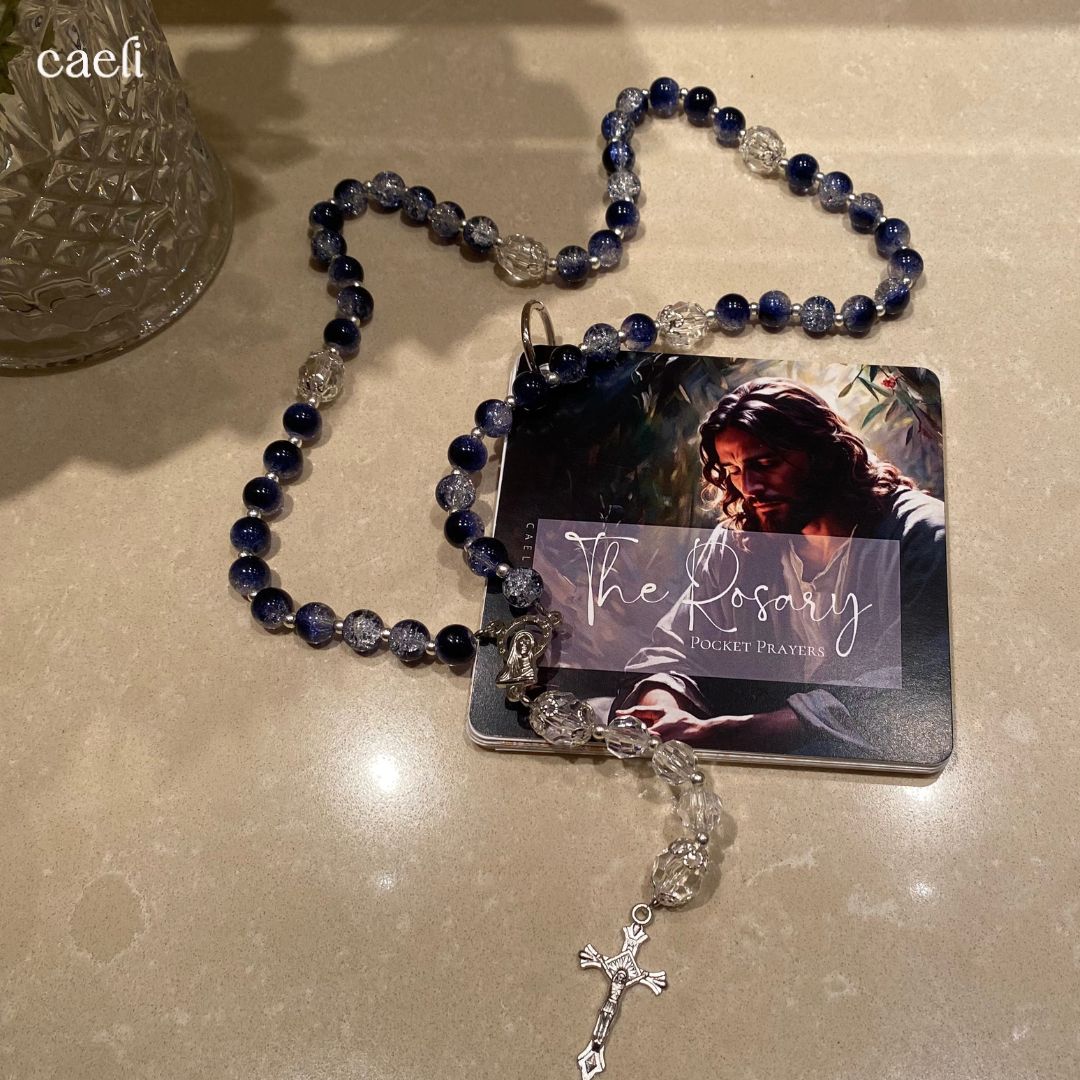 Blue Glass Bead Rosary | Caeli Studios Handcrafted Rosary