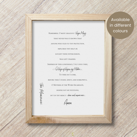 Memorare Prayer | Marian Devotion | Wall Art | Printable Prayer Card