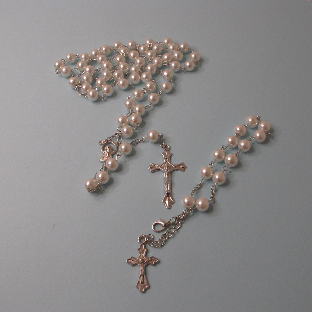 Pearl-Coloured Rosary and Bracelet Set