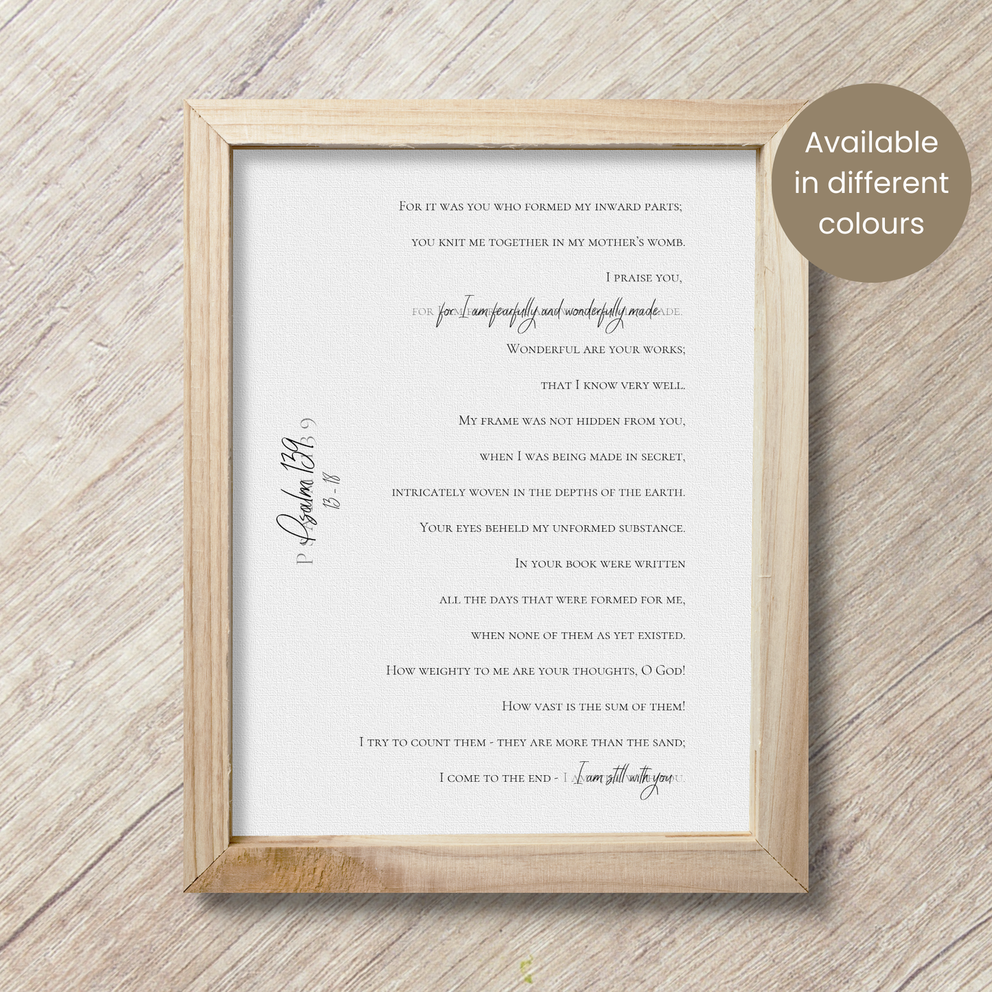 Fearfully and Wonderfully Made | Scripture Verse | Psalm 139 | Wall Art