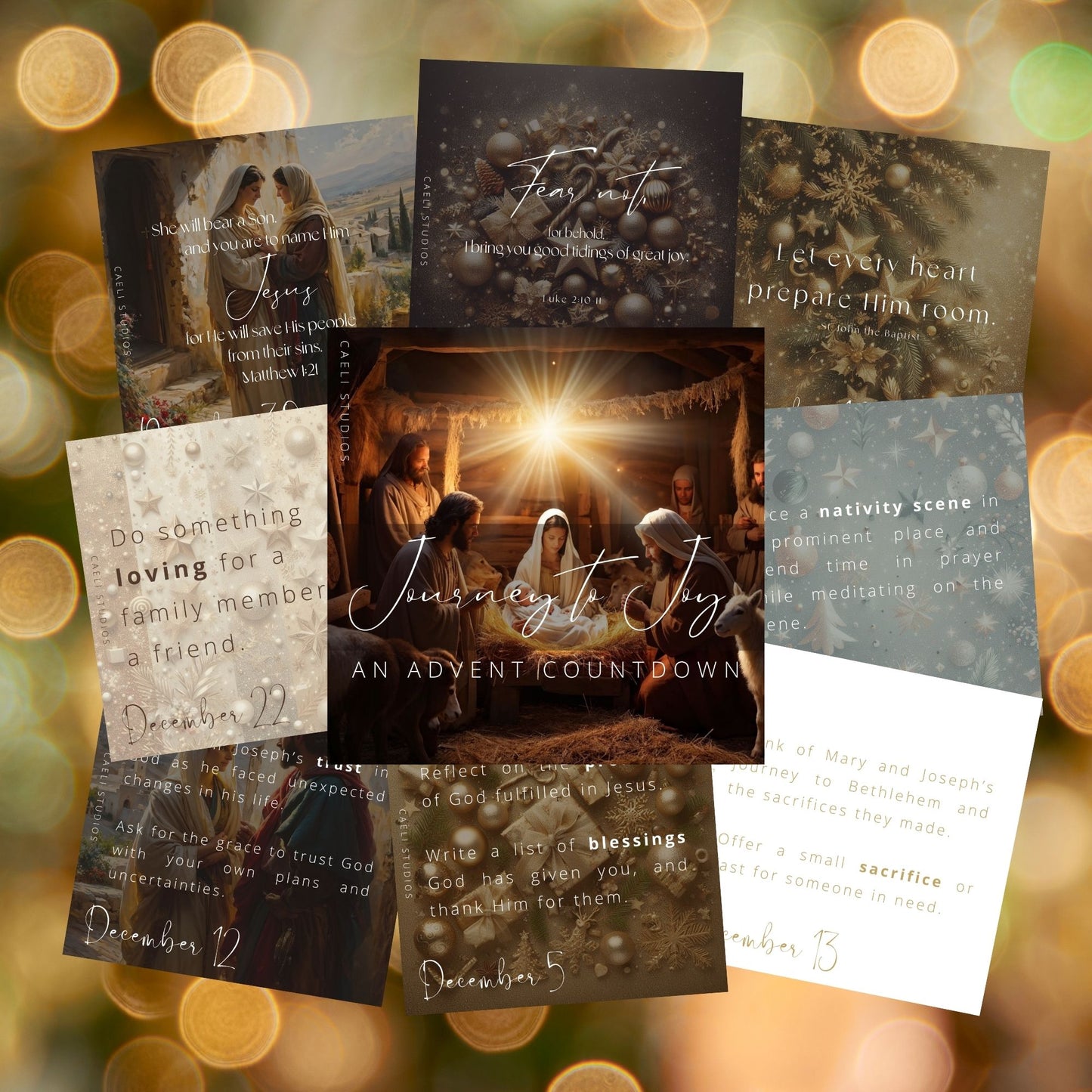 Christian Advent Countdown Cards | Journey to Joy | 30-Day Advent Calendar on Premium Cardstock with Stand | Inspirational Daily Scripture and Reflections