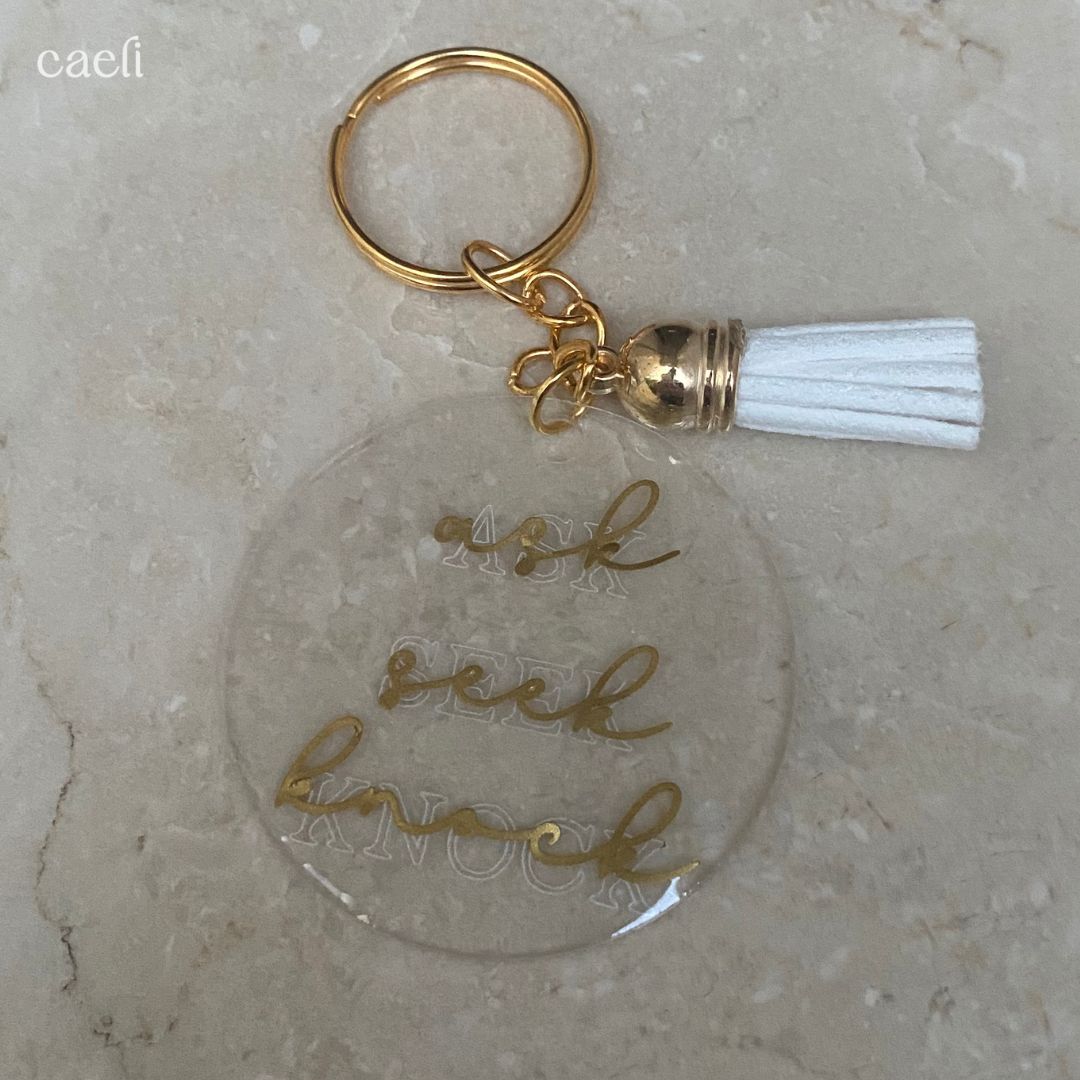 Christian Acrylic Keychain | Ask, Seek, Knock | Matthew 7:7-8 | Acrylic Keyring