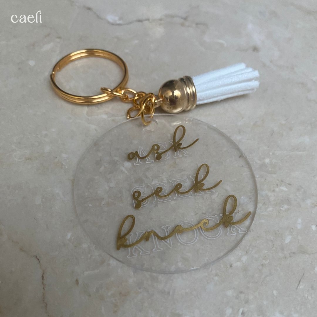 Christian Acrylic Keychain | Ask, Seek, Knock | Matthew 7:7-8 | Acrylic Keyring