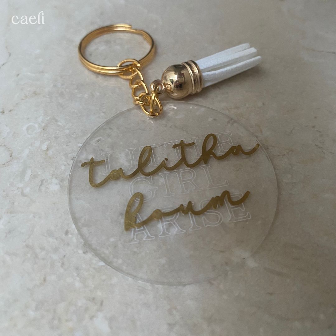 Christian Acrylic Keychain | Talitha Koum - Little Girl Arise | Mark 5:41 | Acrylic Keyring