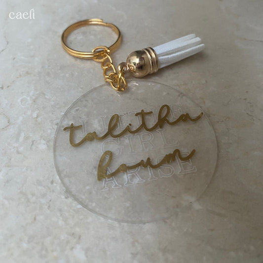 Christian Acrylic Keychain | Talitha Koum - Little Girl Arise | Mark 5:41 | Acrylic Keyring