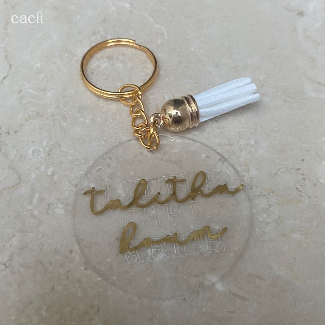 Christian Acrylic Keychain | Talitha Koum - Little Girl Arise | Mark 5:41 | Acrylic Keyring