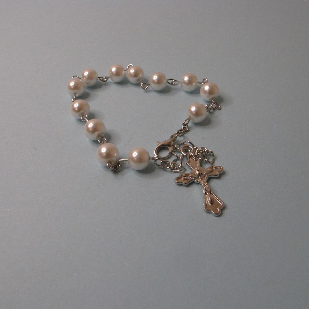 Pearl-Coloured Rosary and Bracelet Set