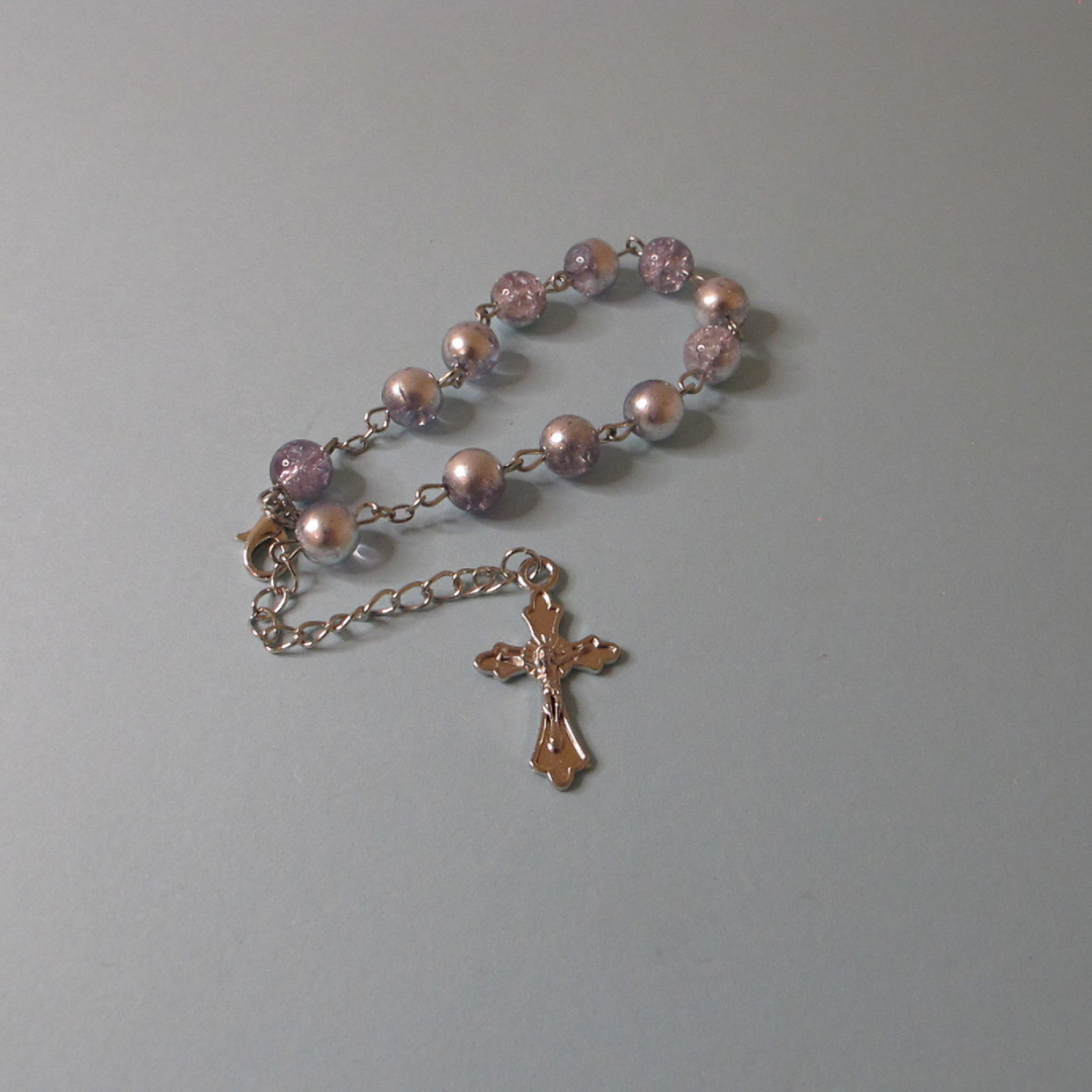 Rosary and Bracelet Set with Light Blue/Silver Bead