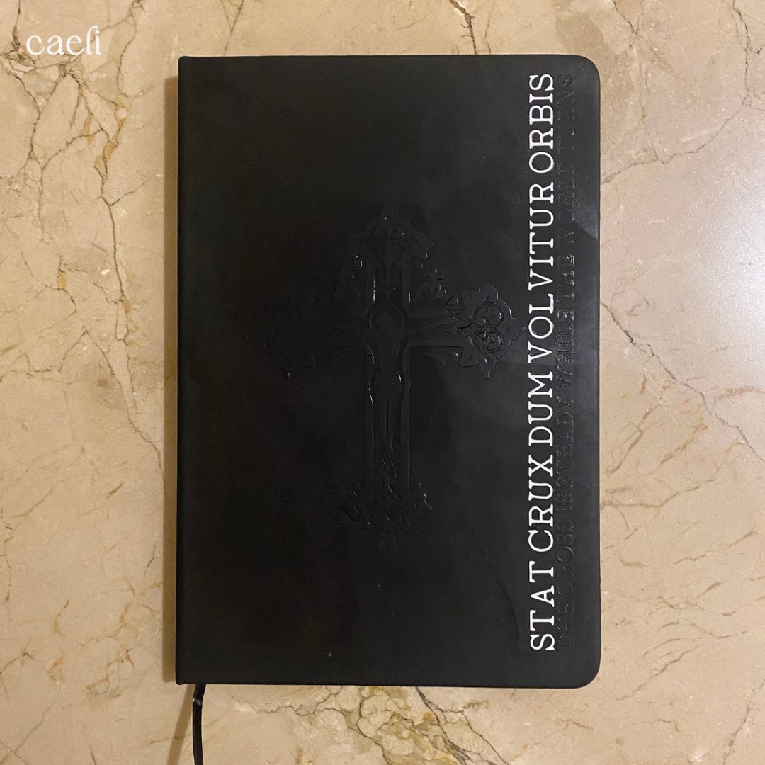 Latin Crucifix Notebook | Stat Crux Dum Volvitur Orbis | The Cross is steady while the world turns | A5 Notebook