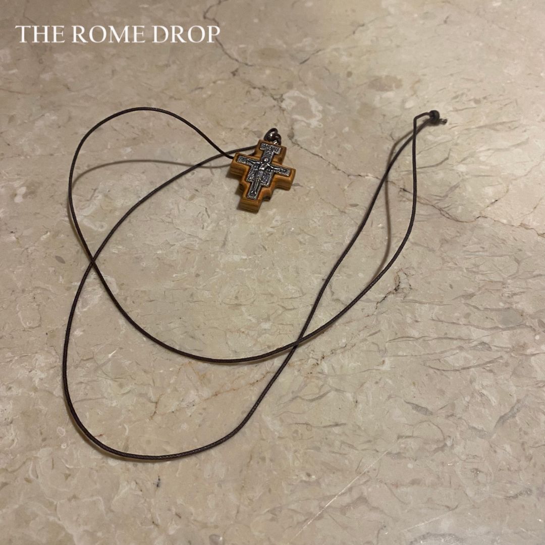 Rome Drop: Brown Cord San Damiano Cross Necklace