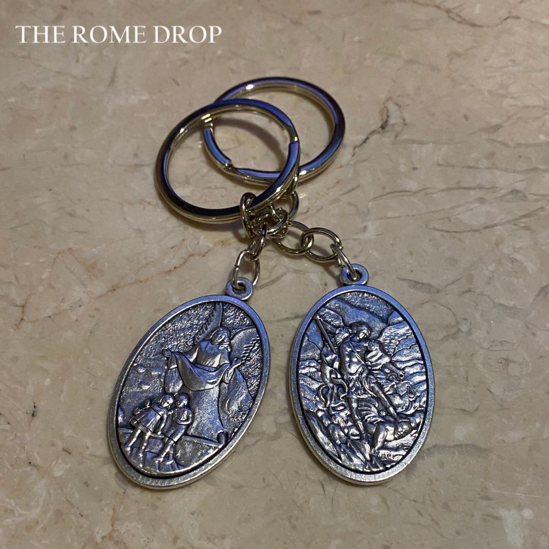 Rome Drop: Archangel Medal Keyring | St Michael the Archangel Keychain | Guardian Angel Keyring
