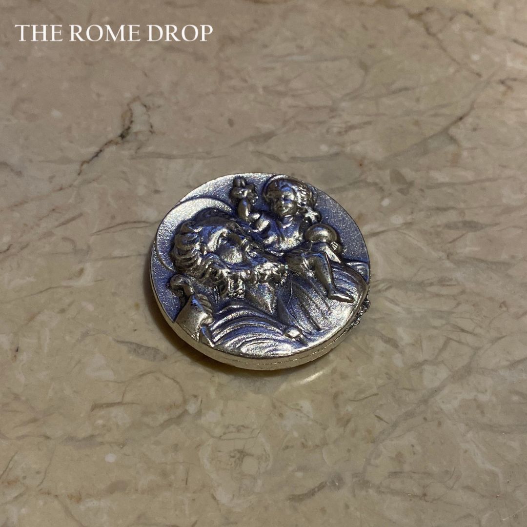Rome Drop: St Christopher Medal Magnet (Circular Silver)