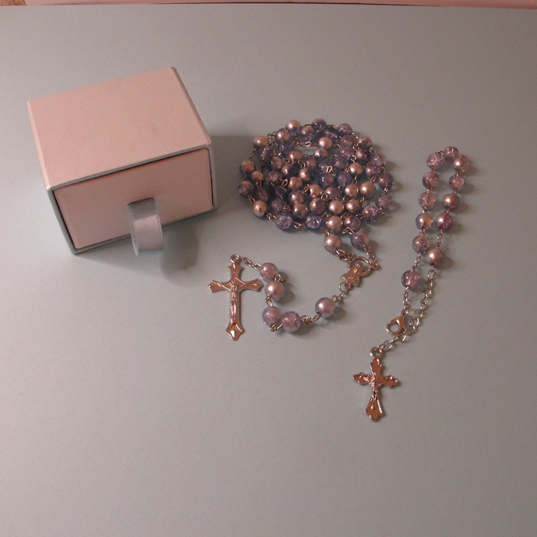 Rosary and Bracelet Set with Light Blue/Silver Bead