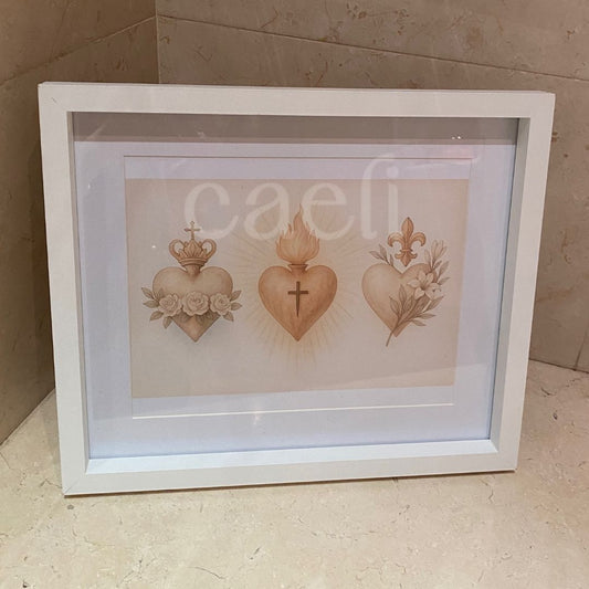 Holy Hearts Wall Art | Sacred Heart of Jesus | Immaculate Heart of Mary | Chaste Heart of St Joseph | A4 Wall Art