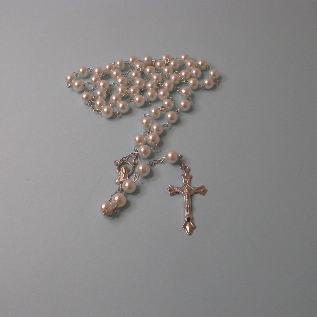 Pearl-Coloured Rosary and Bracelet Set