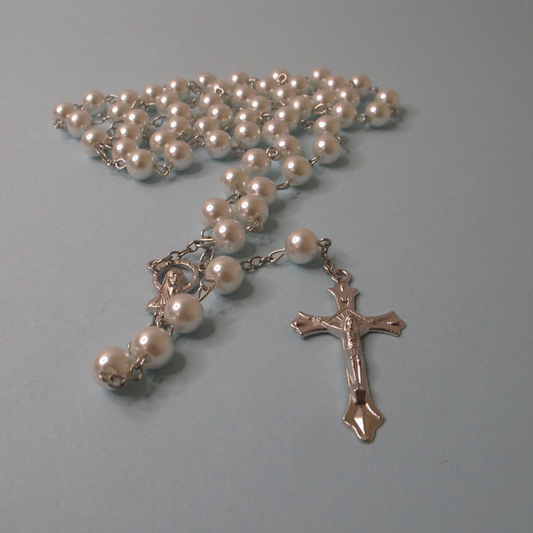 Pearl-Coloured Rosary and Bracelet Set