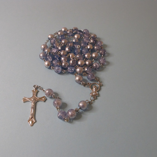Rosary and Bracelet Set with Light Blue/Silver Bead