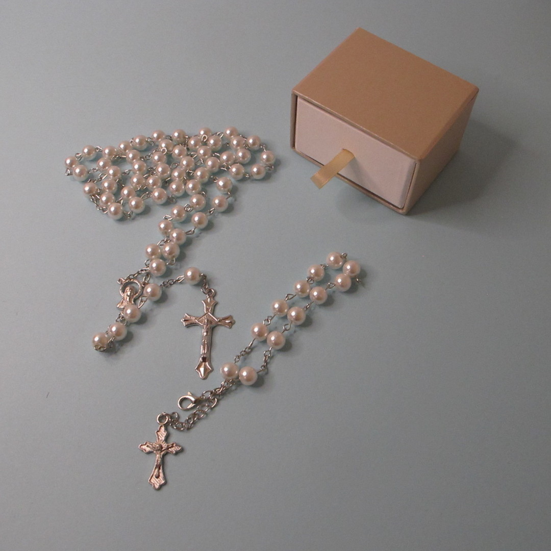 Pearl-Coloured Rosary and Bracelet Set