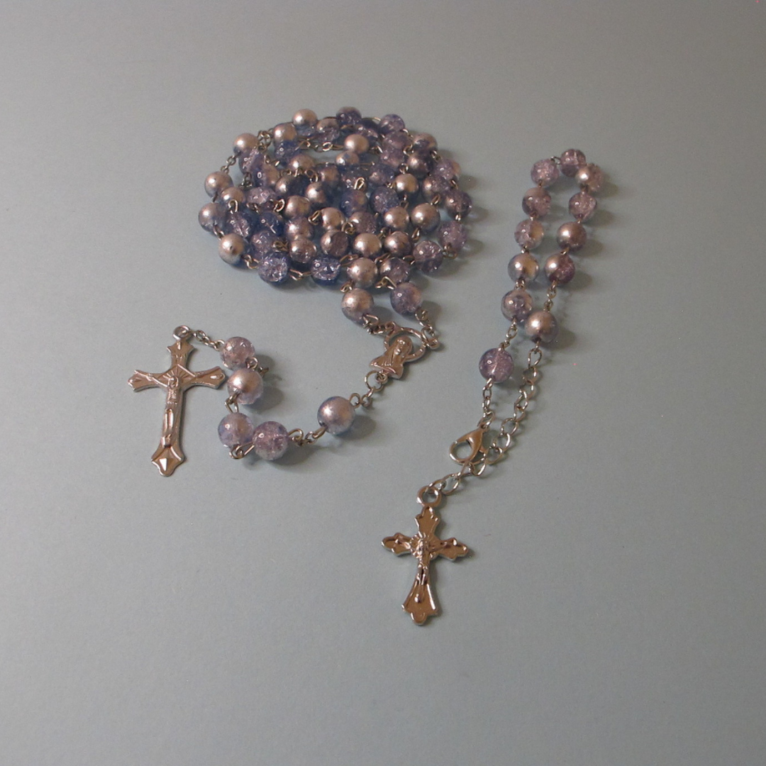 Rosary and Bracelet Set with Light Blue/Silver Bead