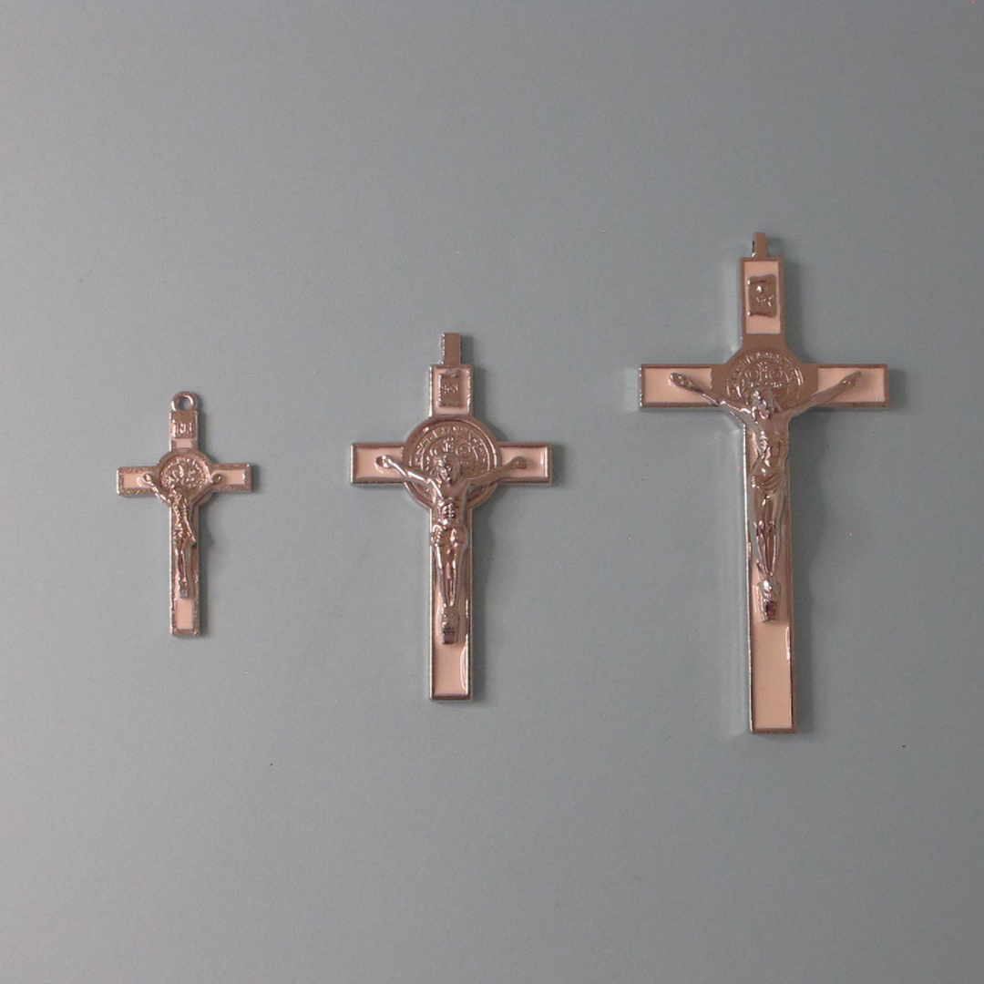 Cross of St Benedict - Silver and White Crucifix with Silver Body