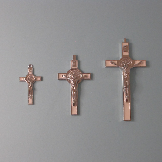 Cross of St Benedict - Silver and White Crucifix with Silver Body