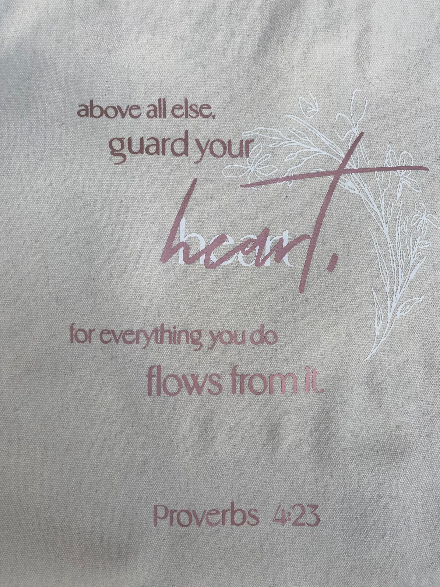 Beige Christian Tote Bag with Proverbs 4:23 Quote | Faith-Inspired Bag for Everyday Use