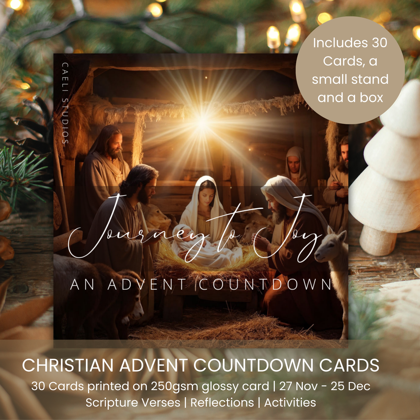 Christian Advent Countdown Cards | Journey to Joy | 30-Day Advent Calendar on Premium Cardstock with Stand | Inspirational Daily Scripture and Reflections