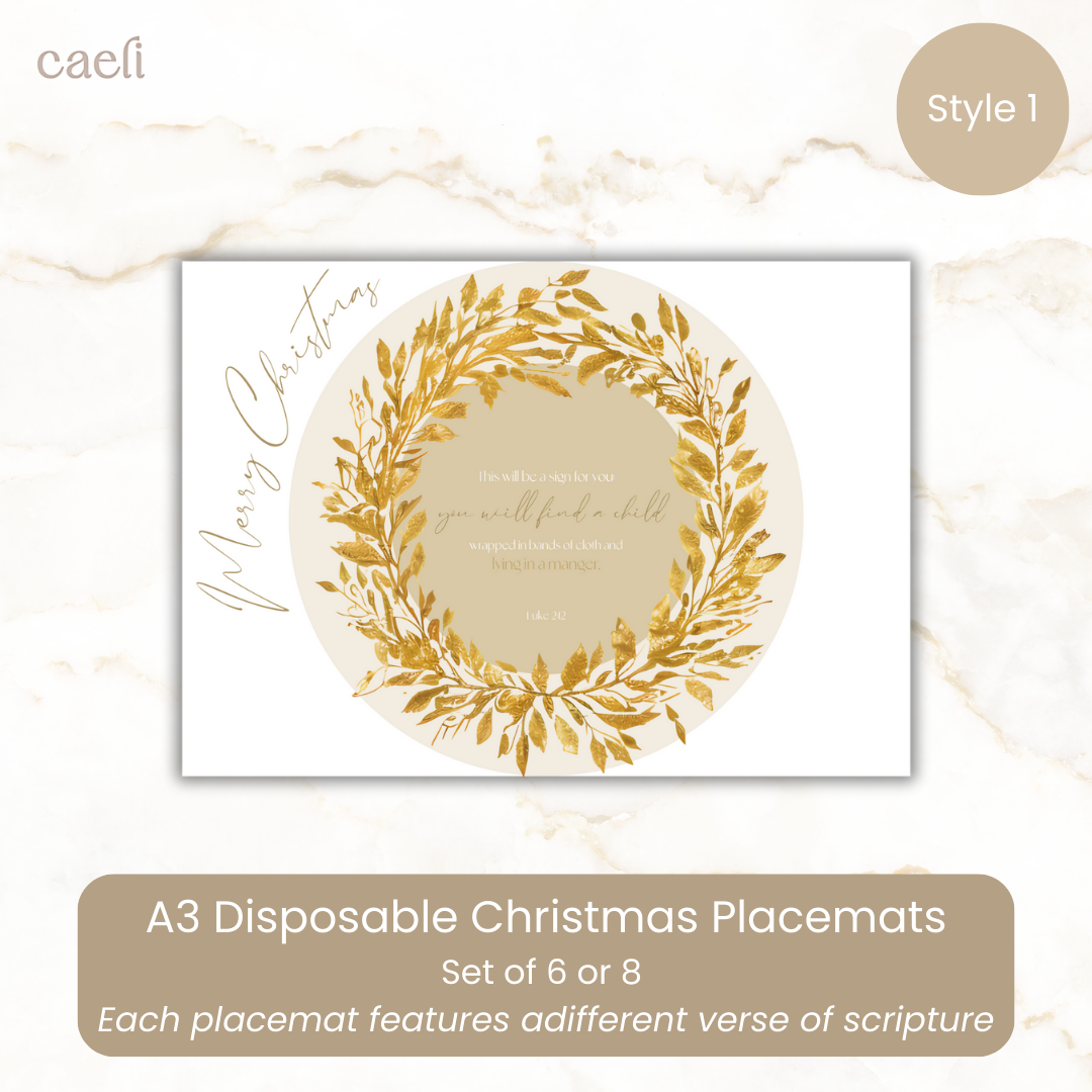 Christmas Scripture Placemats | Disposable A3 Paper Sets of 6 or 8 | Festive and Inspirational