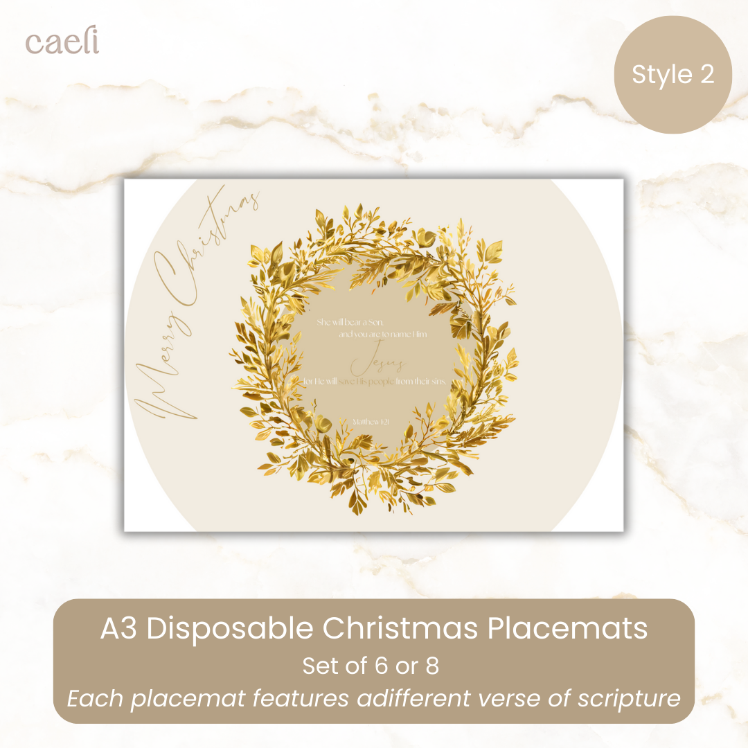 Christmas Scripture Placemats | Disposable A3 Paper Sets of 6 or 8 | Festive and Inspirational