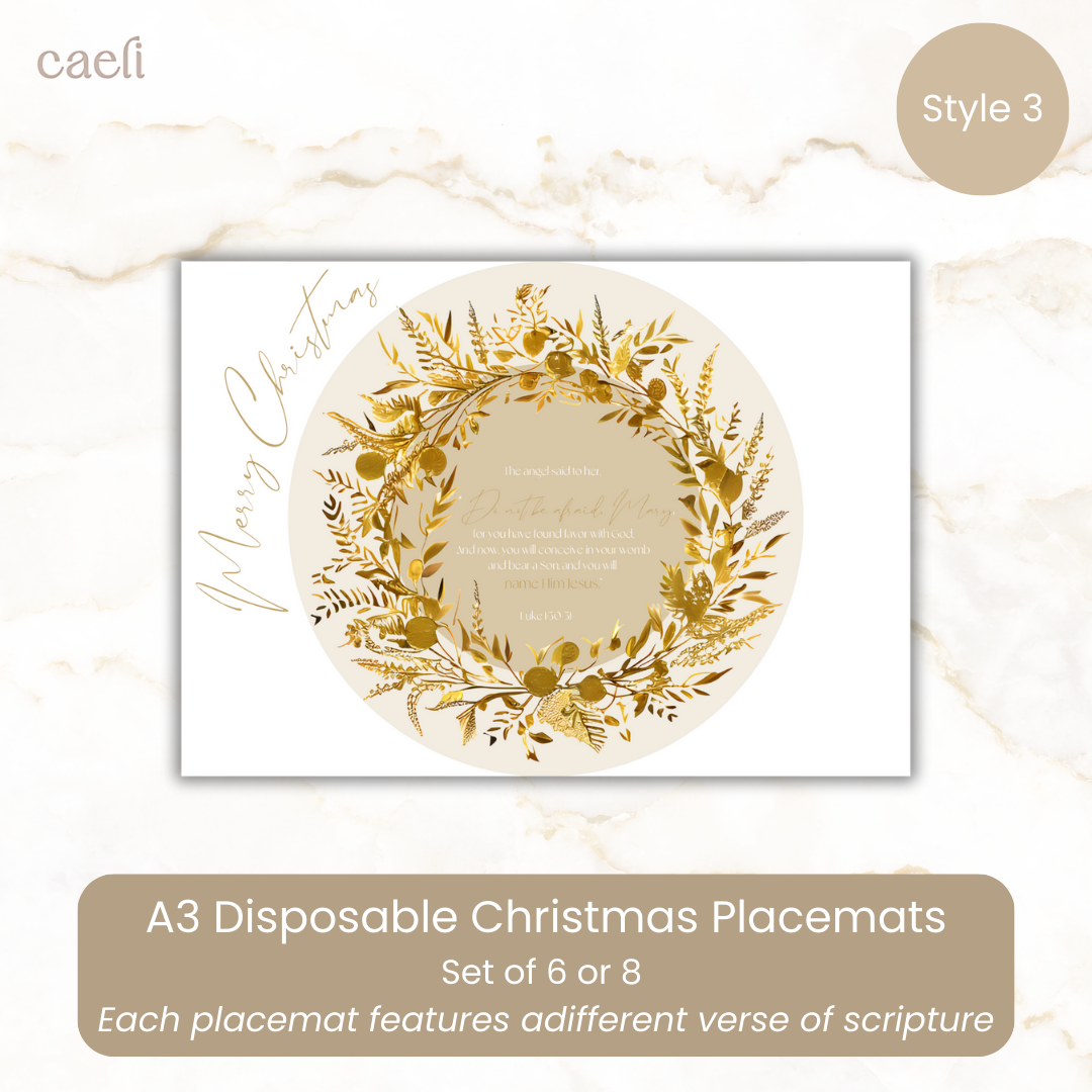 Christmas Scripture Placemats | Disposable A3 Paper Sets of 6 or 8 | Festive and Inspirational