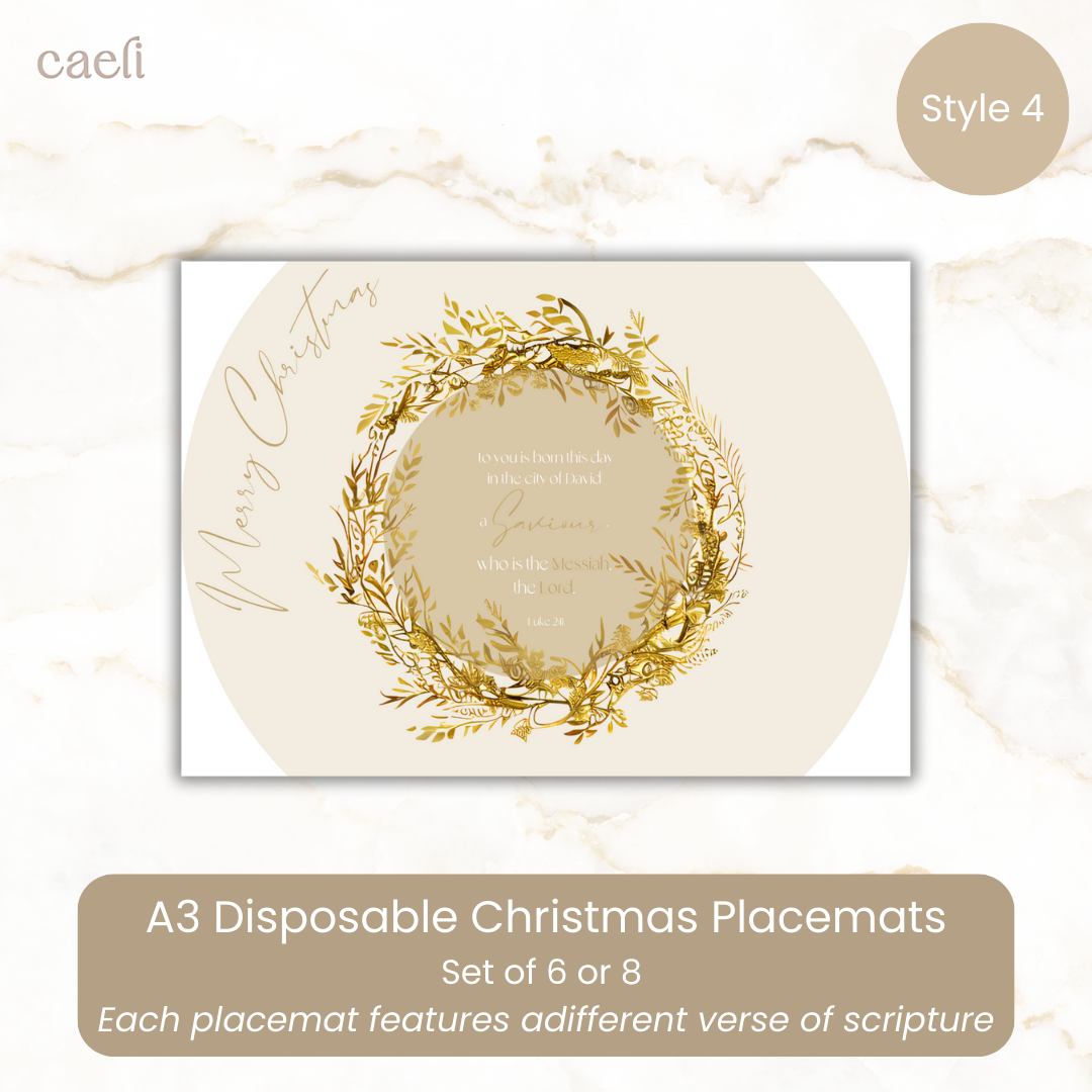 Christmas Scripture Placemats | Disposable A3 Paper Sets of 6 or 8 | Festive and Inspirational