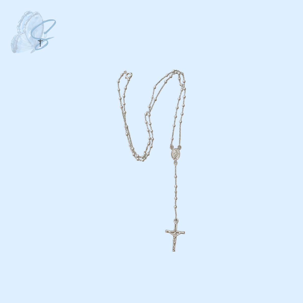 Sterling Silver Rosary Necklace | Miraculous Medal Centrepiece
