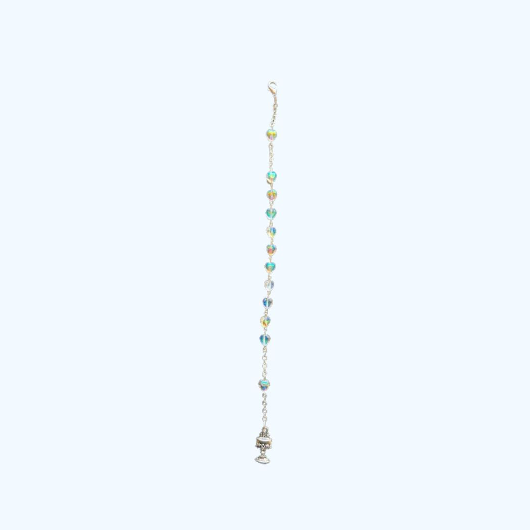 First Holy Communion Rosary Bracelet – Heart Beads & Silver Chalice