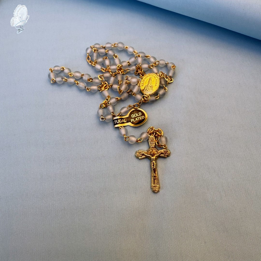 Portugal Drop: Dainty Pale Blue Rosary with Gold-Plated Details