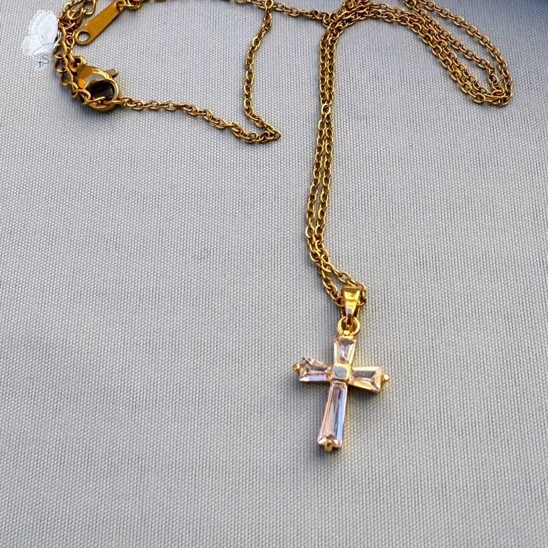 Basoa Cross Necklace | Gold Finish with Crystal CZ