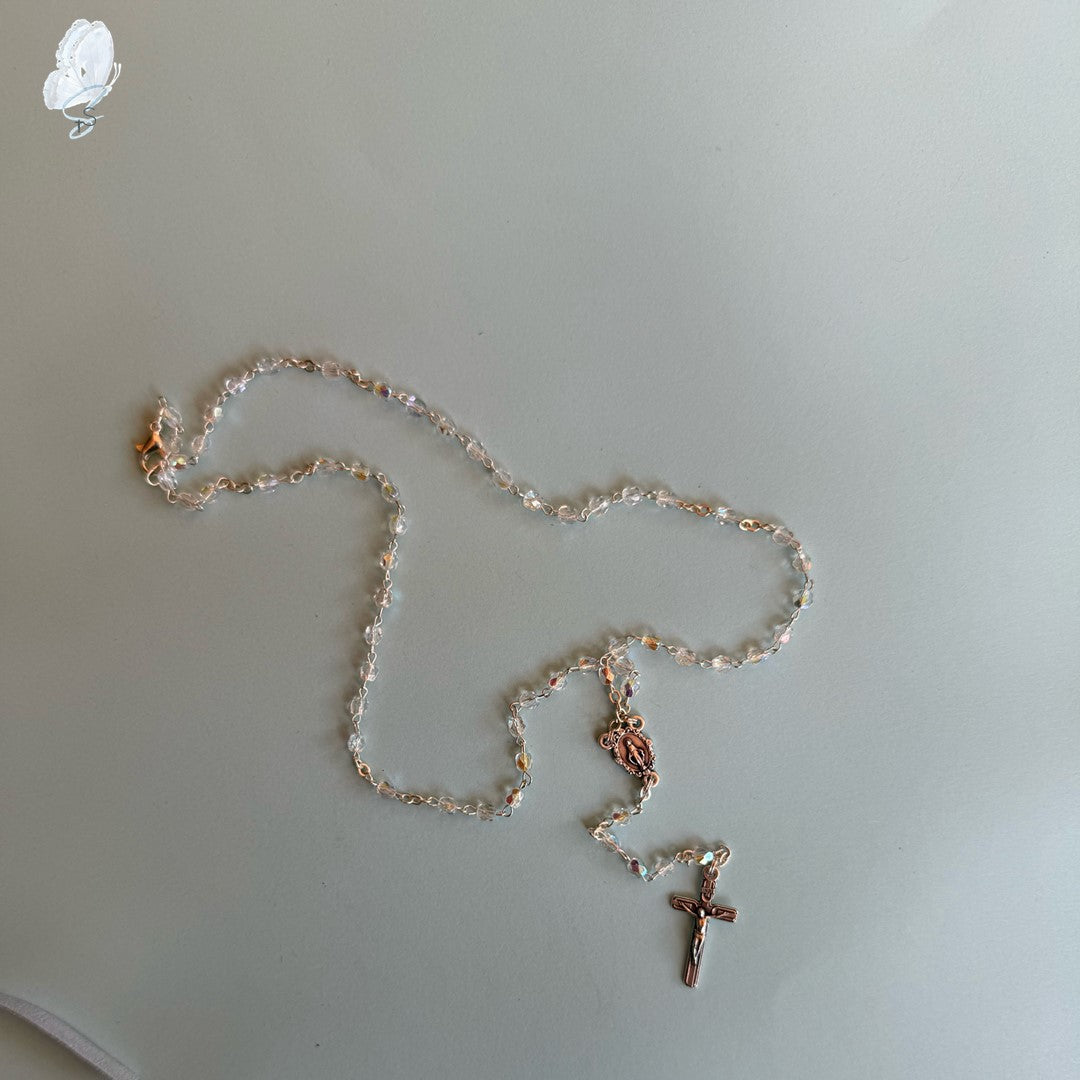Rosary Necklace – Crystal Beads with Miraculous Medal and Crucifix
