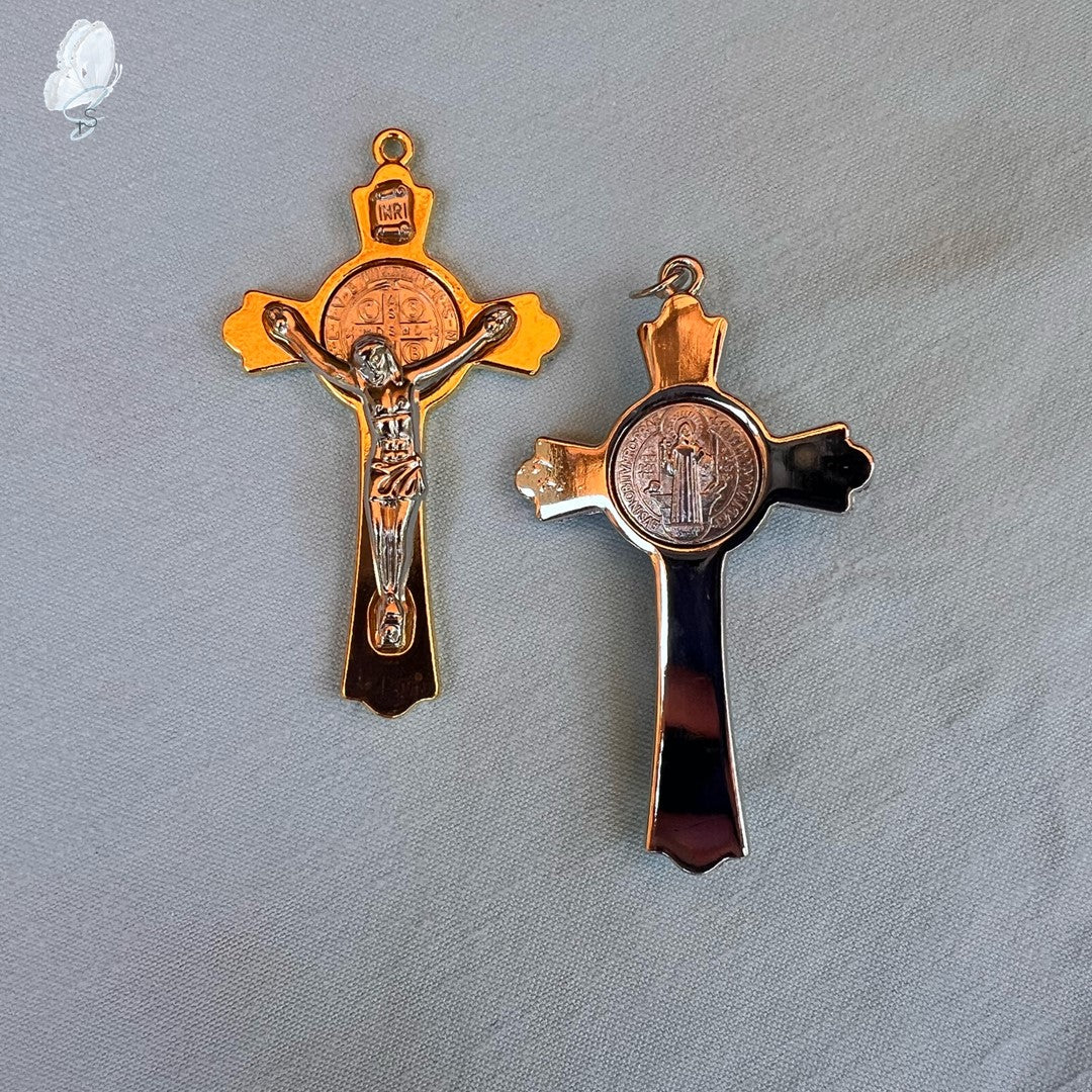 Cross of St Benedict - Gold or Silver Crucifix with Silver Body