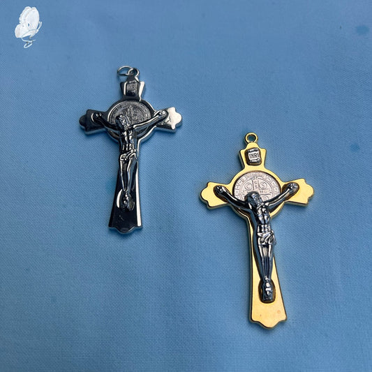 Cross of St Benedict - Gold or Silver Crucifix with Silver Body