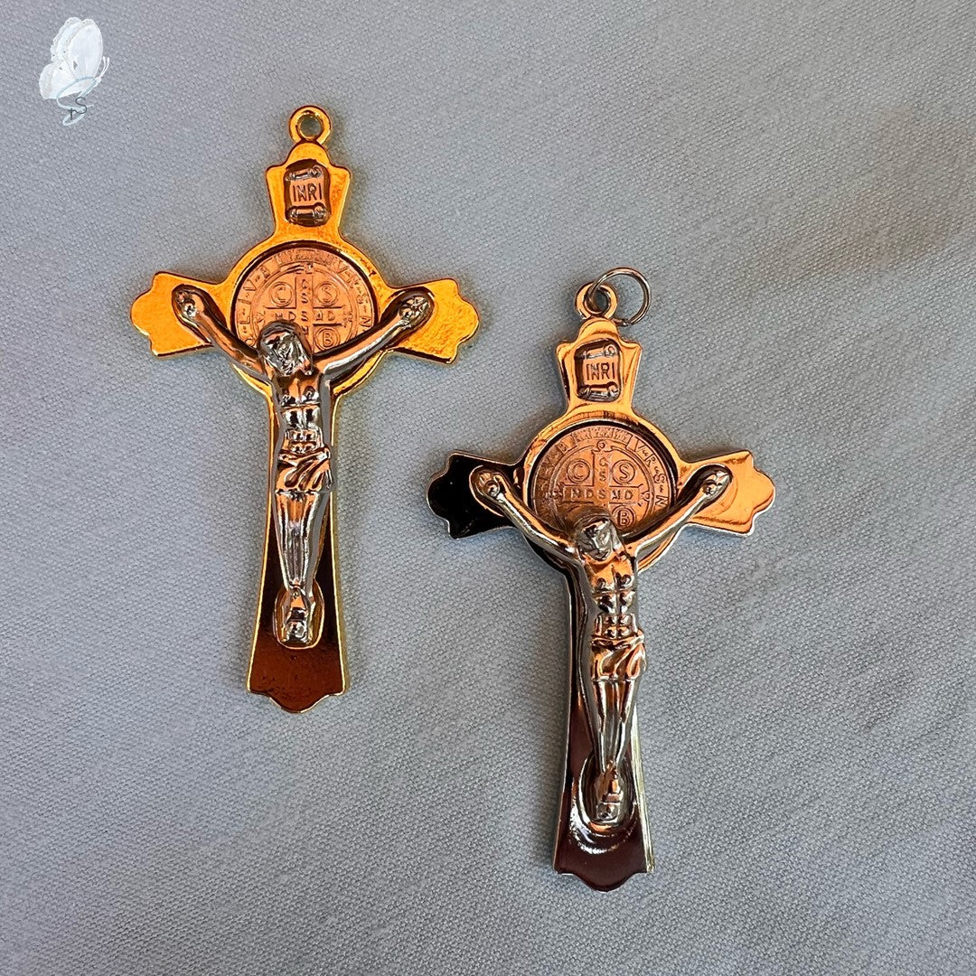 Cross of St Benedict - Gold or Silver Crucifix with Silver Body