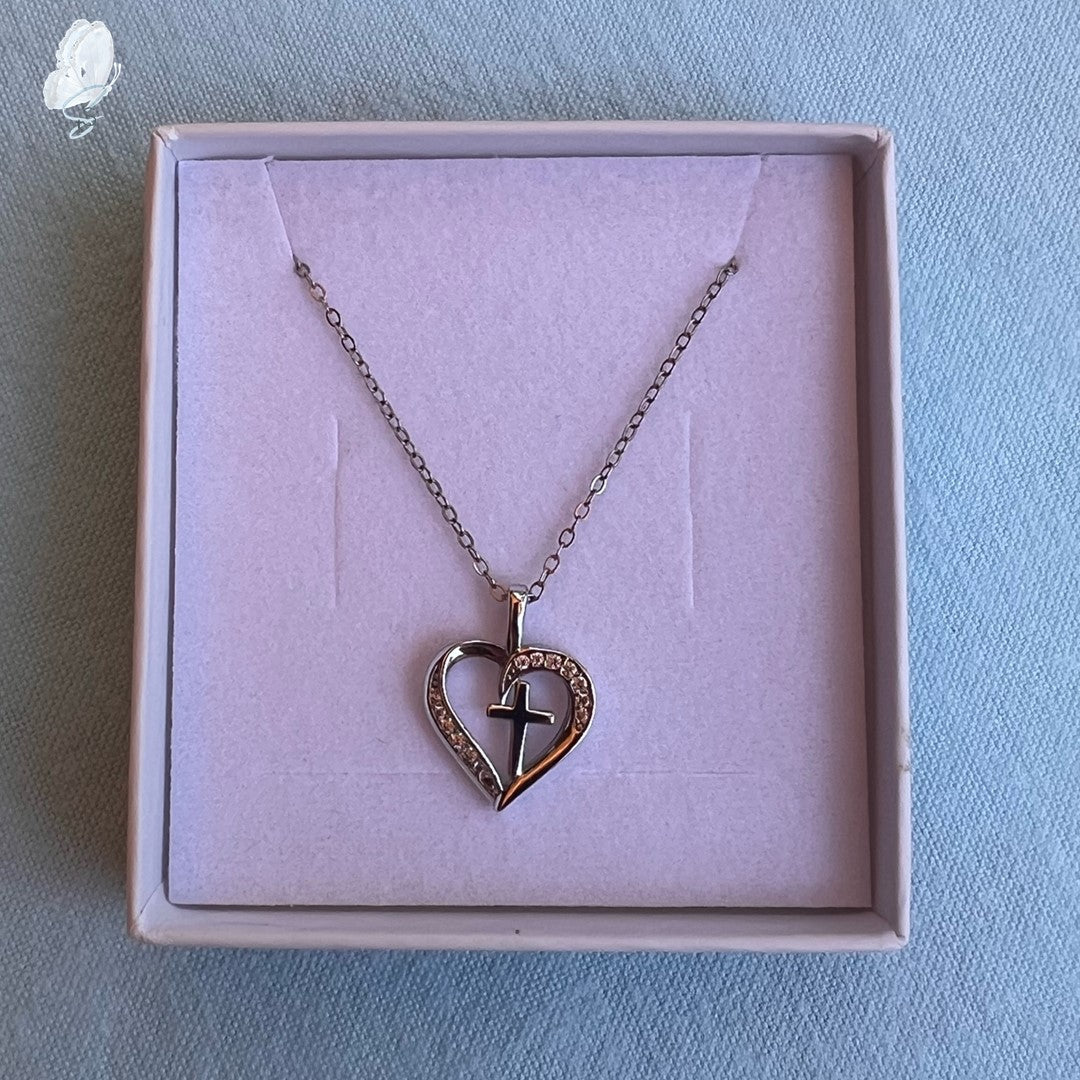 Sterling Silver Necklace with Cross in Heart
