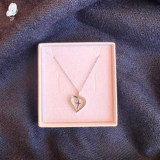 Sterling Silver Necklace with Cross in Heart