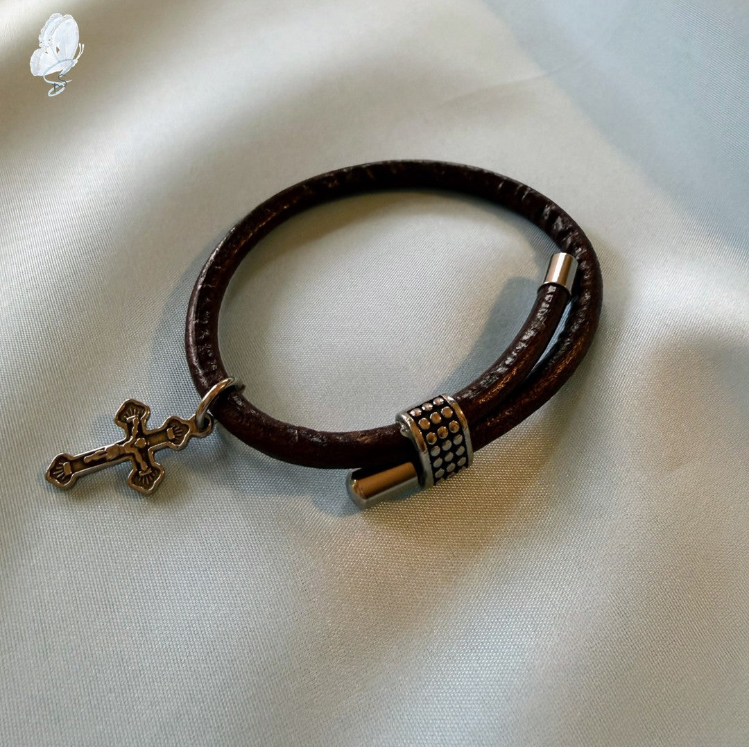 Men’s Cross Bracelet | Leather-Like