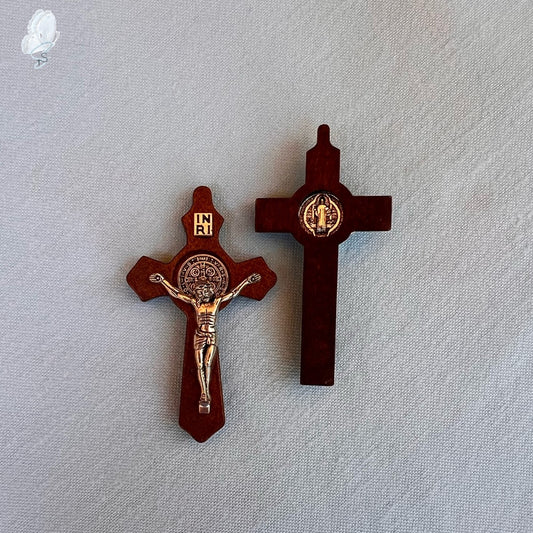 Cross of St Benedict - Wooden Crucifix with Silver Body