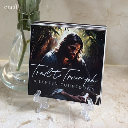Christian Lent Countdown Cards | Trail to Triumph | Easter Countdown through Lent | Lent Calendar on Premium Cardstock with Stand | Inspirational Daily Scripture and Reflections